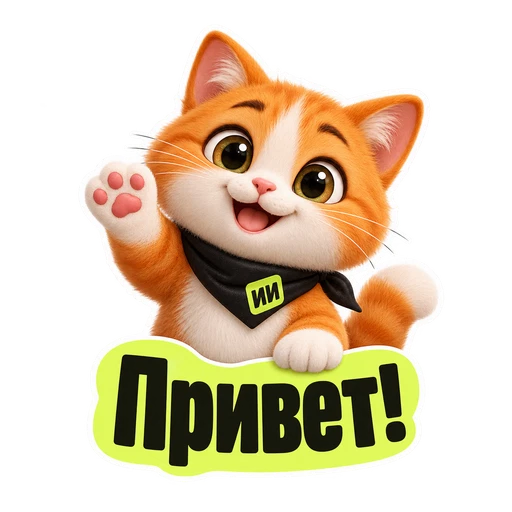 Рыжий котик ИИзи машет лапой и говорит: «Привет!»